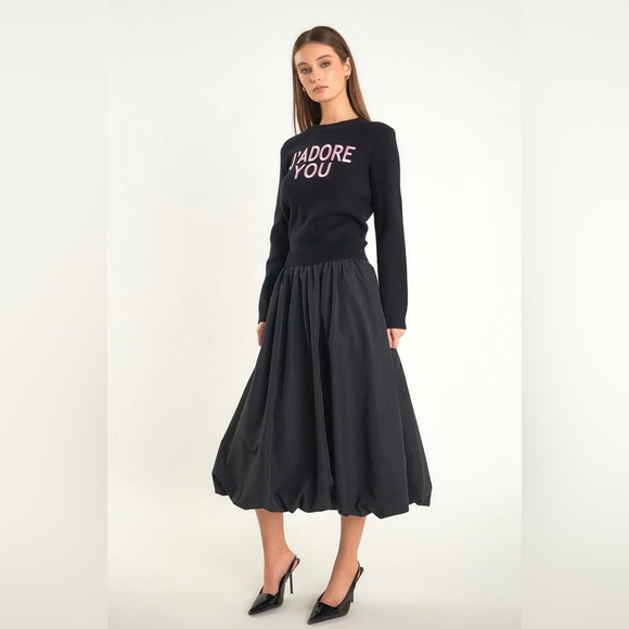 NWOT Endless Rose Black Bubble Midi Skirt - Picture 4 of 9